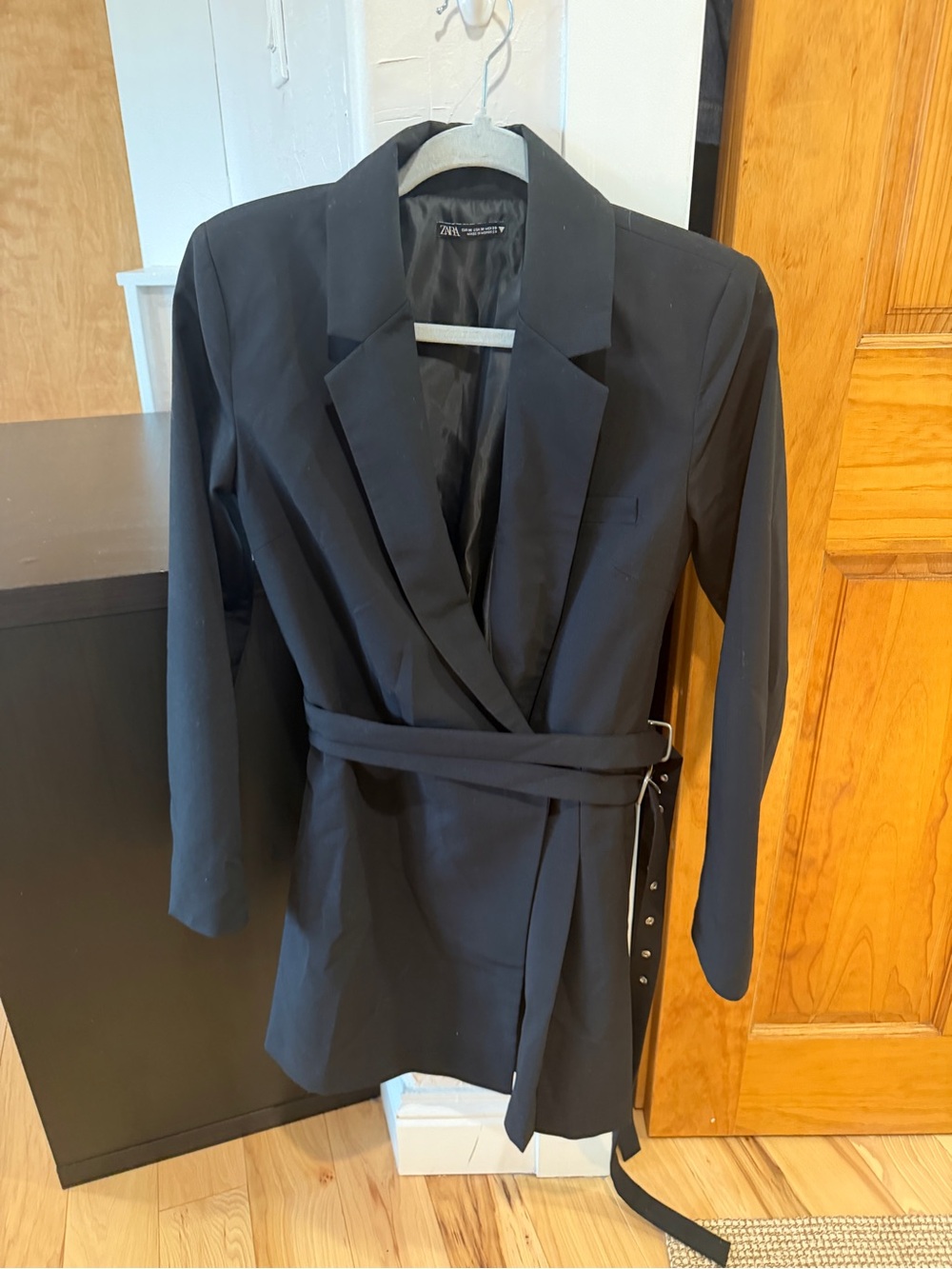 Zara Black Belted Tailored Mini Dress Blazer